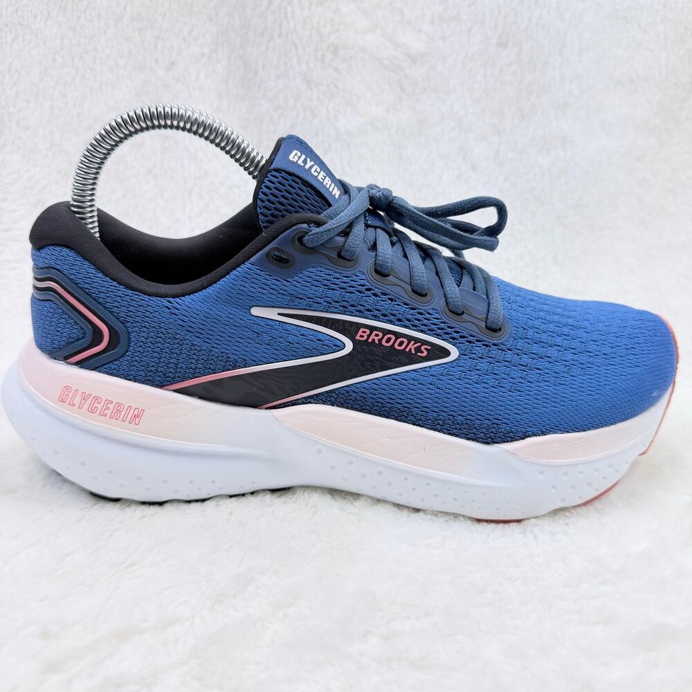 Brooks Women's Glycerin 21 Neutral Running Shoes, Blue/Icy Pink/Rose Size 7.5